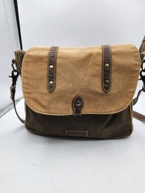 Sixtease Two-Tone Canvas Messenger Bag in Tan and Brown